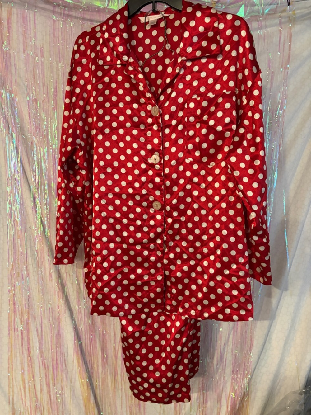 Victoria's Secret Red and White Polka Dot Satin Pajama Set